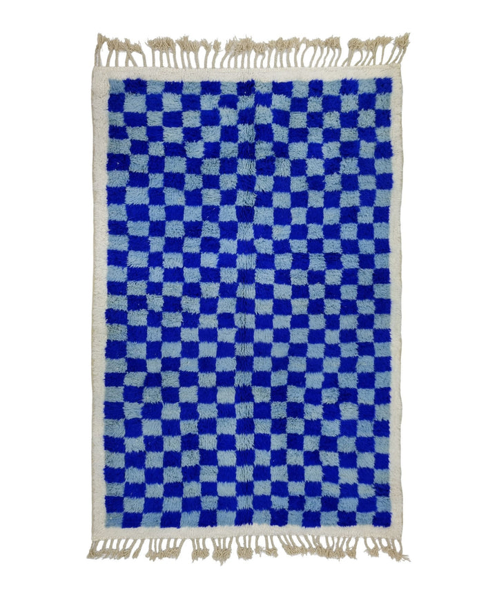PRETTY BENIOURAIN RUG, Moroccan Handmade Rug, Blue And White Rug, Checkered Rug, Berber Rug, Handmade Rug, Handwoven Rug, Checkerboard Rug