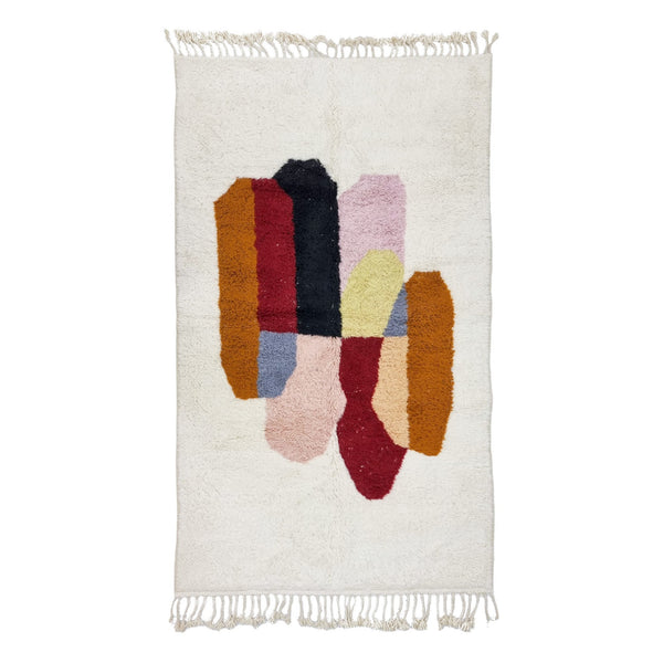 AMAZING BENIOURAIN RUG, Handmade Wool Rug, Brown  White Rug, Berber Rug, Abstract Rug, Tribal Rug, Area Rug, Handwoven rug, Sheep Wool Rug