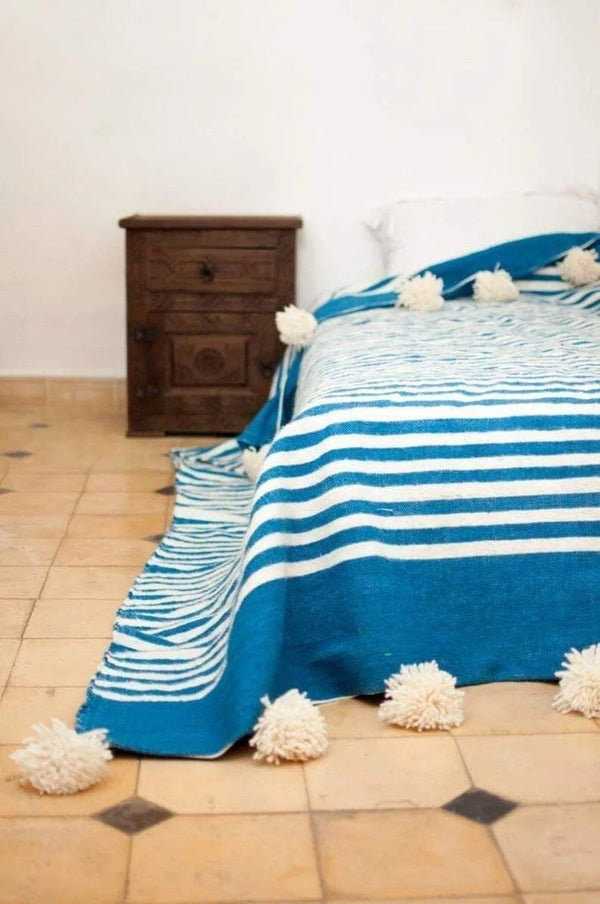 MOROCCAN POMPOM BLANKET  Boho Pom Poms Blanket,Bed Cover throw  moroccan Pompomblannket  throw blanket  Moroccan Blanket with tassels