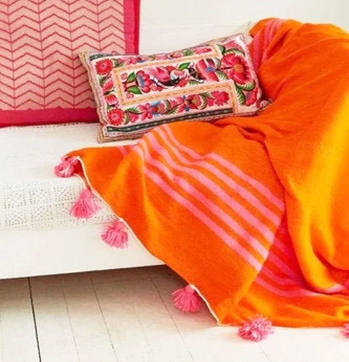 cotton Pom Pom Throw Blanket ,Bedspread Coverlet,Moroccan Pom Pom Throw BlankePom Pom Blanket,bed spread, woven blanket,bed throw with tassel