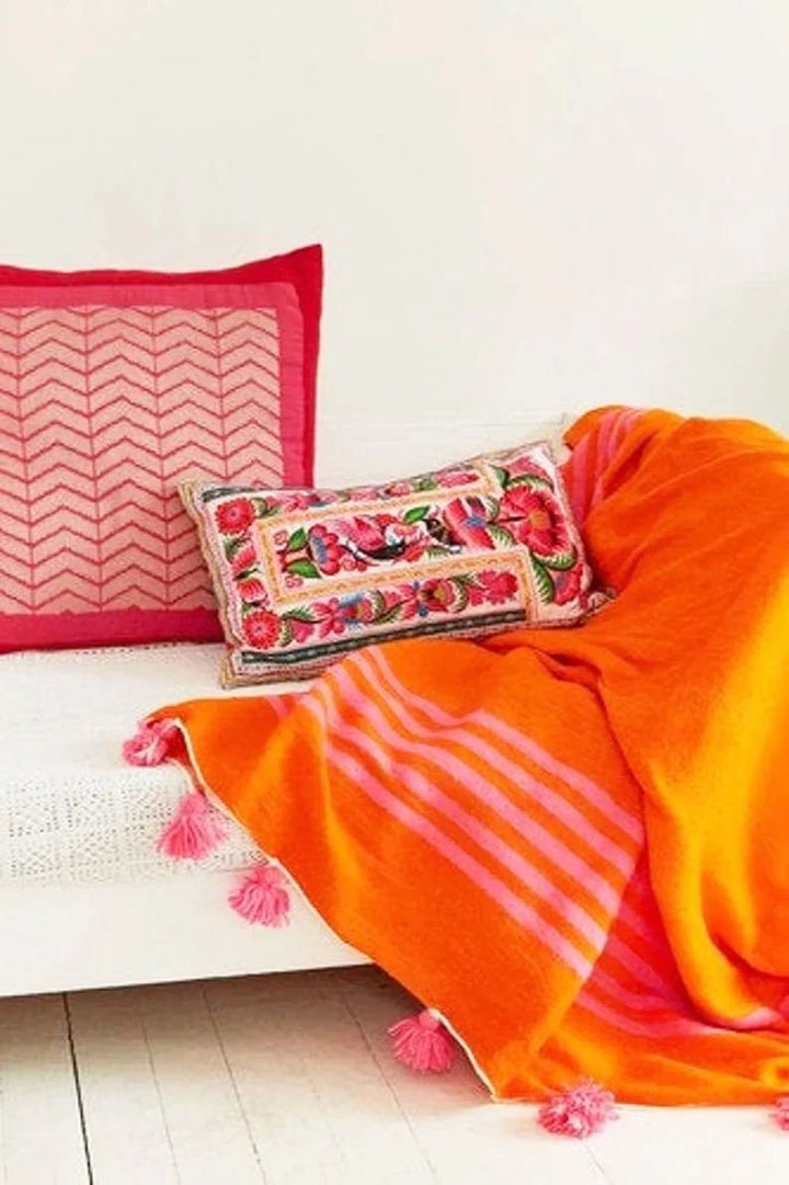 cotton Pom Pom Throw Blanket ,Bedspread Coverlet,Moroccan Pom Pom Throw BlankePom Pom Blanket,bed spread, woven blanket,bed throw with tassel