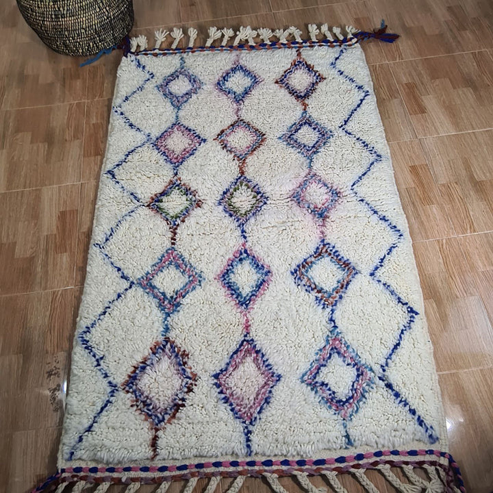 UNIQUE small berber rug, Handmade Rug , 3x5ft Moroccan Rug, 3x5ft Rug, Beniourain Wool Rug, Geometric Rug, Handwoven Rug, Area Rug