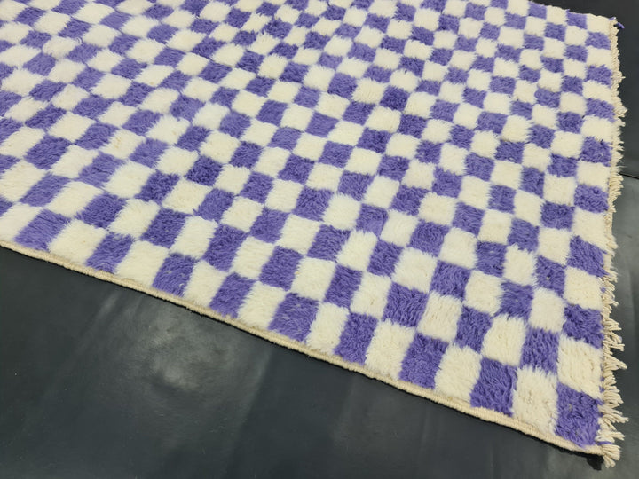 AMAZING BENIOURAIN RUG, Handmade Wool Rug, Moroccan Rug, Checkered Eggplant Purple And White Rug, Sheep Wool Rug, Handwoven Rug,Azilal Rug