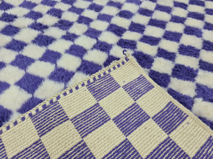 AMAZING BENIOURAIN RUG, Handmade Wool Rug, Moroccan Rug, Checkered Eggplant Purple And White Rug, Sheep Wool Rug, Handwoven Rug,Azilal Rug