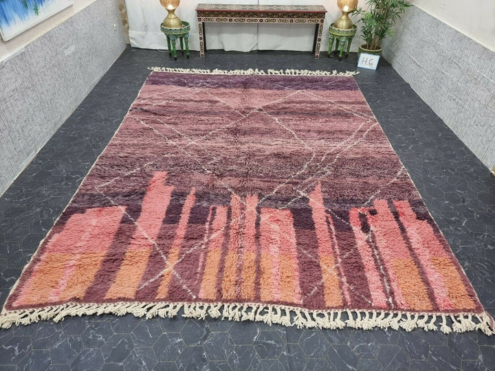 AMAZING BENIOURAIN RUG, Handmade Wool Rug, Moroccan Rug, Geometric Merlot Red Rug, Sheep Wool Rug, Handwoven Rug,Azilal Rug , Berber Carpet