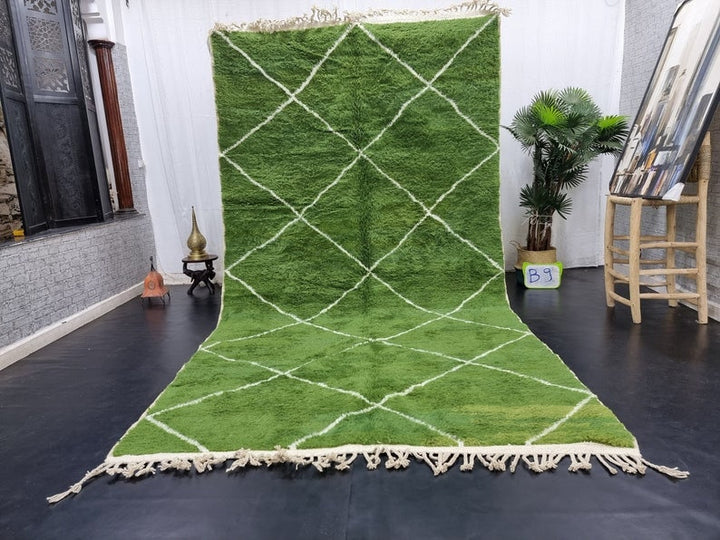 AMAZING BENIOURAIN RUG, Handmade Wool Rug, Moroccan Rug, Geometric Olive Green And White Rug, Sheep Wool Rug, Handwoven Rug,Azilal Carpet .