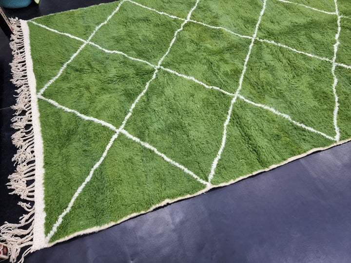 AMAZING BENIOURAIN RUG, Handmade Wool Rug, Moroccan Rug, Geometric Olive Green And White Rug, Sheep Wool Rug, Handwoven Rug,Azilal Carpet .