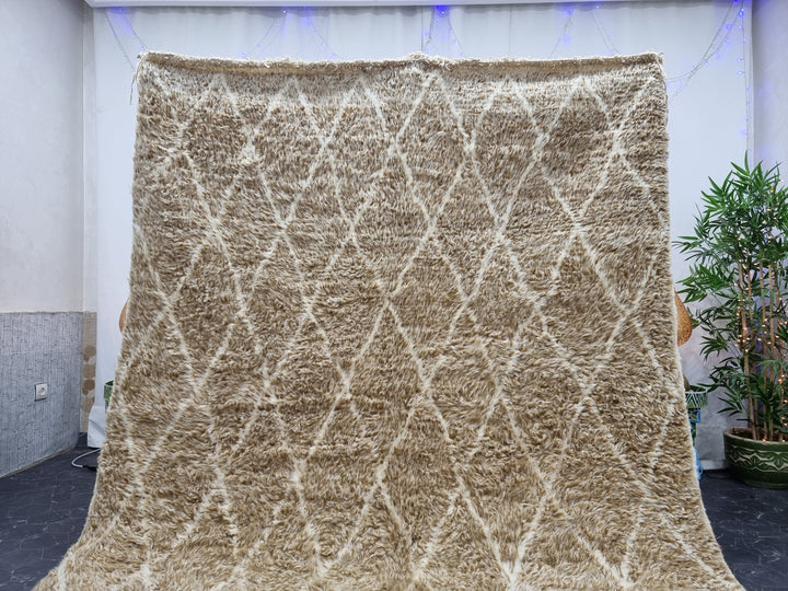 AMAZING MOROCCAN RUG, Beige And White Rug, Beni Ourain Rug, Berber Wool Rug, Handwoven Geometric Rug, Azilal Carpet, Beniourain Wool Rug.