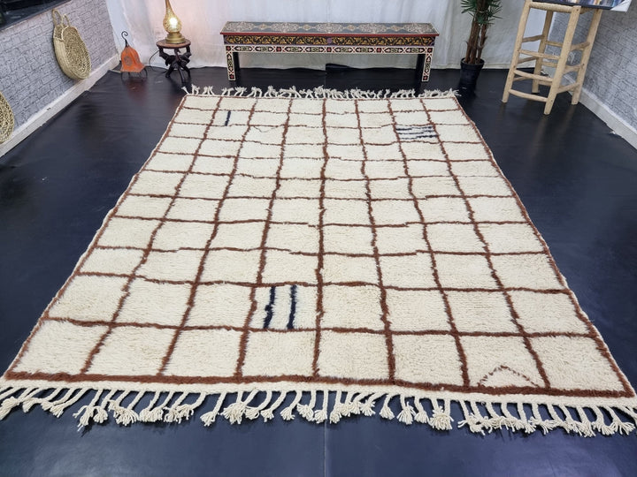 AMAZING MOROCCAN RUG, Beniourain Wool Rug, Brown And White Rug, Checkered Rug, Handmade Rug, Azilal Rug, Handwoven Rug, Berber Rug, Area Rug