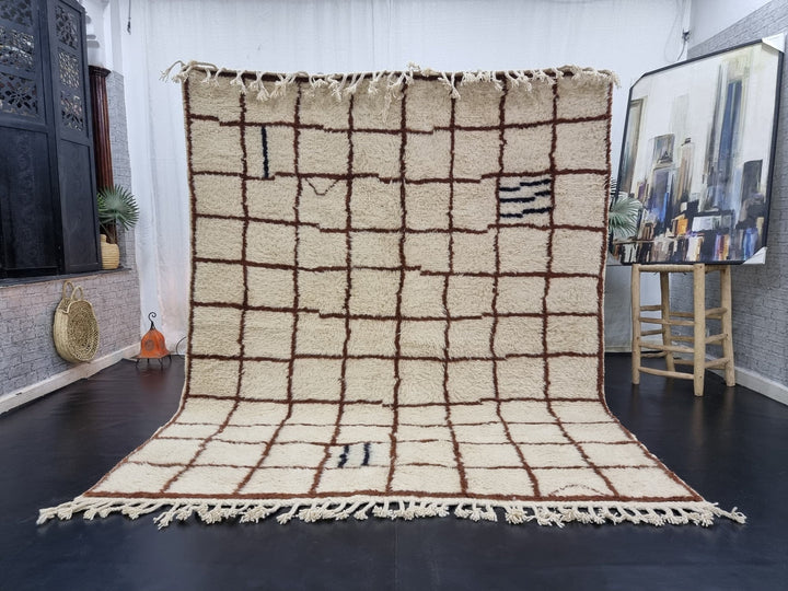 AMAZING MOROCCAN RUG, Beniourain Wool Rug, Brown And White Rug, Checkered Rug, Handmade Rug, Azilal Rug, Handwoven Rug, Berber Rug, Area Rug