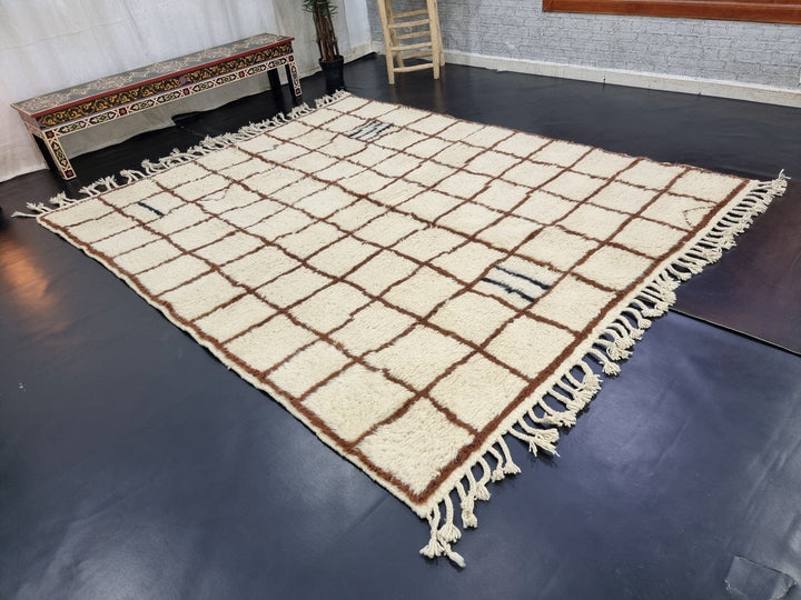 AMAZING MOROCCAN RUG, Beniourain Wool Rug, Brown And White Rug, Checkered Rug, Handmade Rug, Azilal Rug, Handwoven Rug, Berber Rug, Area Rug