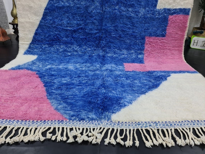 AMAZING MOROCCAN RUG, Blue And Pink Rug, Beni Ourain Rug, Berber Wool Rug, Handwoven Abstract Rug, Azilal Carpet,Beniourain Wool Rug.