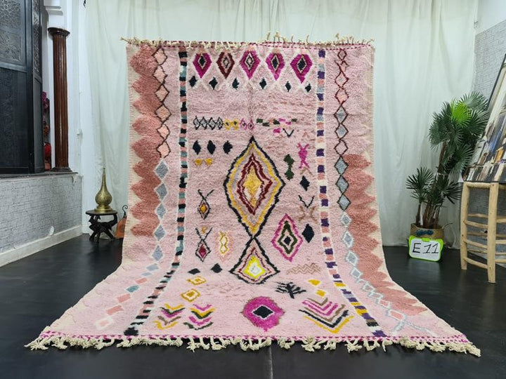 ARTISTIC BENIOURAIN CARPET, Moroccan Handmade Rug, Pale Pink Rug, Geometric Rug, Handmade Wool Carpet, Azilal Berber Rug, Handwoven Carpet