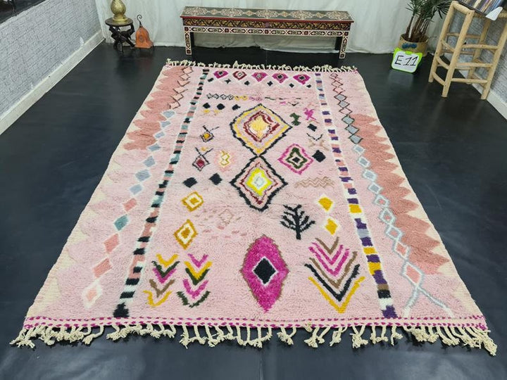 ARTISTIC BENIOURAIN CARPET, Moroccan Handmade Rug, Pale Pink Rug, Geometric Rug, Handmade Wool Carpet, Azilal Berber Rug, Handwoven Carpet