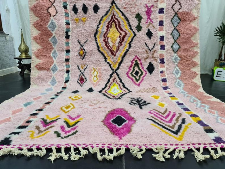 ARTISTIC BENIOURAIN CARPET, Moroccan Handmade Rug, Pale Pink Rug, Geometric Rug, Handmade Wool Carpet, Azilal Berber Rug, Handwoven Carpet