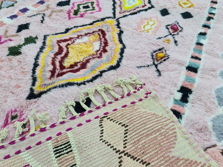 ARTISTIC BENIOURAIN CARPET, Moroccan Handmade Rug, Pale Pink Rug, Geometric Rug, Handmade Wool Carpet, Azilal Berber Rug, Handwoven Carpet