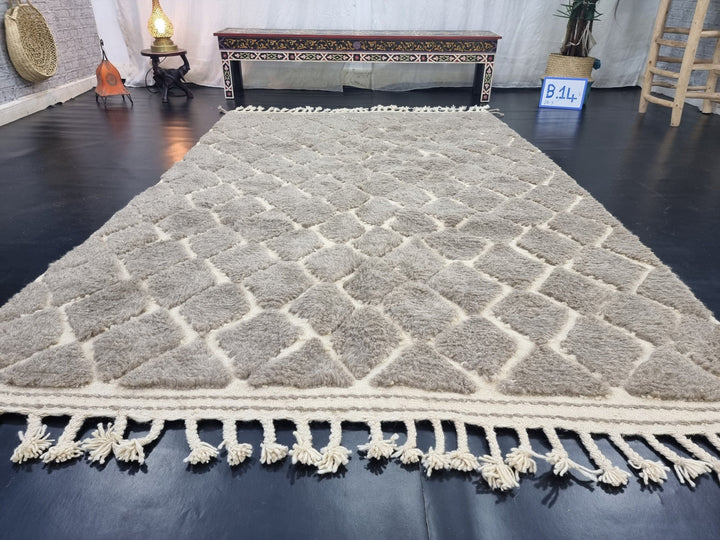 ARTISTIC MOROCCAN RUG, Brown And White Rug, Beni Ourain Rug, Berber Wool Rug, Handwoven Geometric Rug, Azilal Carpet,Beniourain Wool Rug.