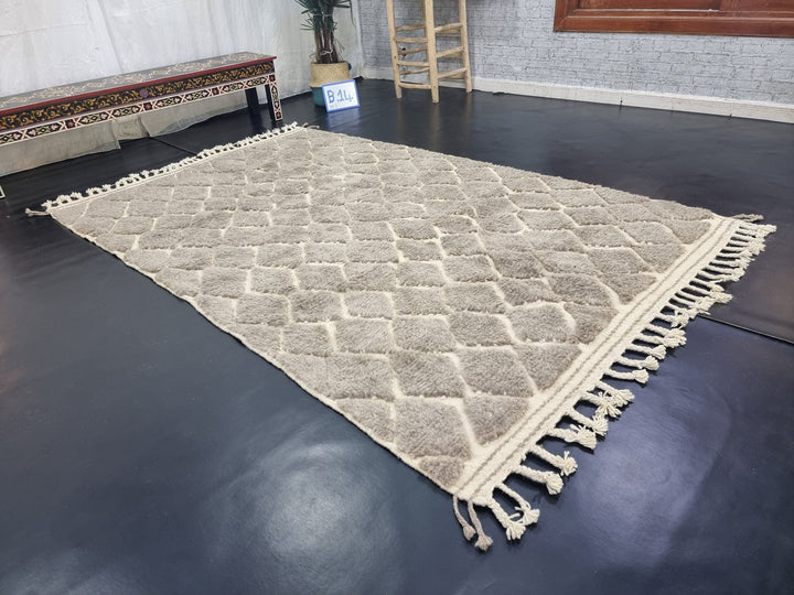 ARTISTIC MOROCCAN RUG, Brown And White Rug, Beni Ourain Rug, Berber Wool Rug, Handwoven Geometric Rug, Azilal Carpet,Beniourain Wool Rug.