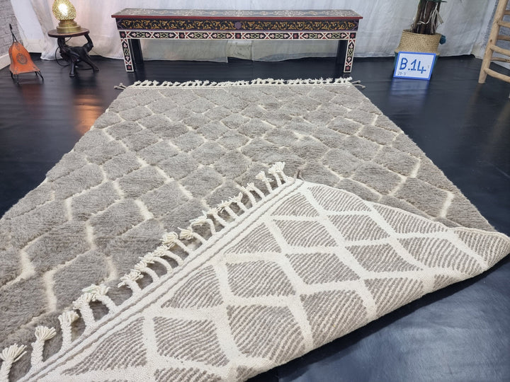 ARTISTIC MOROCCAN RUG, Brown And White Rug, Beni Ourain Rug, Berber Wool Rug, Handwoven Geometric Rug, Azilal Carpet,Beniourain Wool Rug.