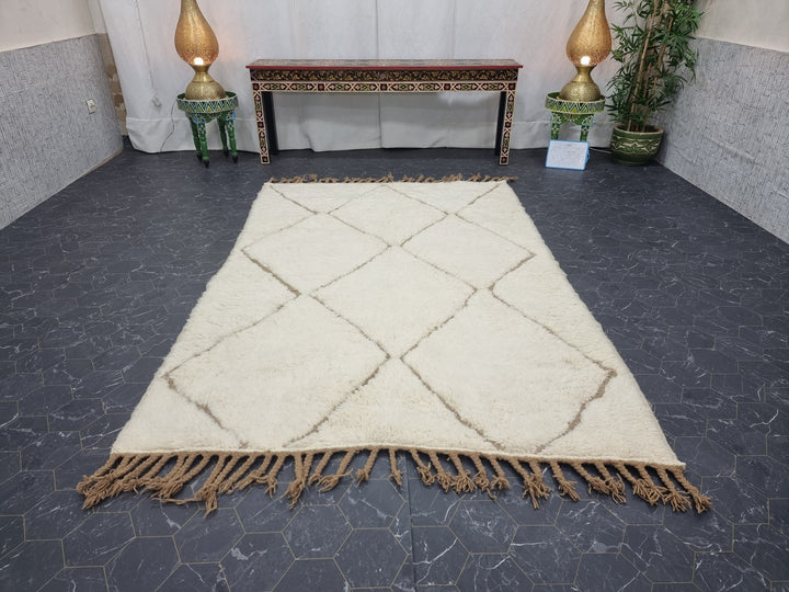 ARTISTIC MOROCCAN RUG, White And Brown Rug, Beni Ourain Rug, Berber Wool Rug, Handwoven Geometric Rug, Azilal Carpet,Beniourain Wool Rug.