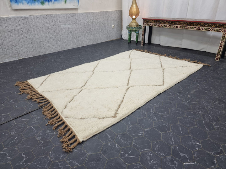 ARTISTIC MOROCCAN RUG, White And Brown Rug, Beni Ourain Rug, Berber Wool Rug, Handwoven Geometric Rug, Azilal Carpet,Beniourain Wool Rug.