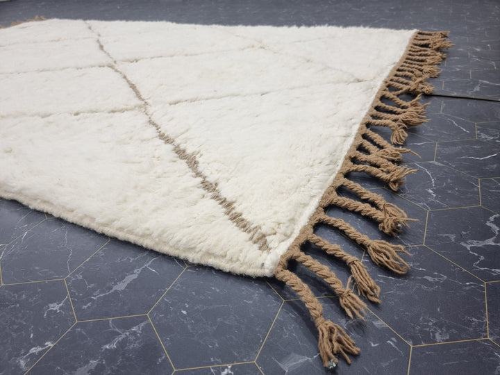 ARTISTIC MOROCCAN RUG, White And Brown Rug, Beni Ourain Rug, Berber Wool Rug, Handwoven Geometric Rug, Azilal Carpet,Beniourain Wool Rug.