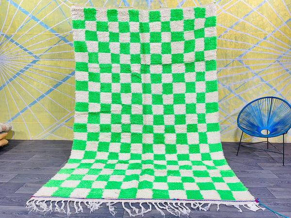 Authentic Green Checkered moroccan rug 