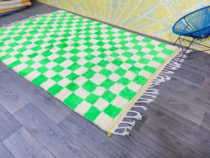 Authentic Green Checkered moroccan rug 