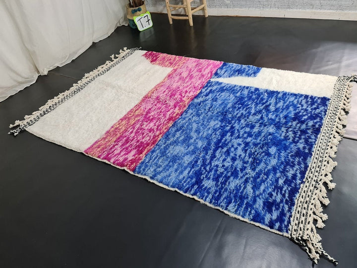 BENIOURAIN MOROCCAN RUG, Moroccan Handmade Rug, Handmade Wool Rug, Abstract Rug, Handmade Wool Rug, Blue and Pink Rug, Azilal Rug, Funky Rug