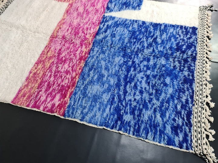 BENIOURAIN MOROCCAN RUG, Moroccan Handmade Rug, Handmade Wool Rug, Abstract Rug, Handmade Wool Rug, Blue and Pink Rug, Azilal Rug, Funky Rug