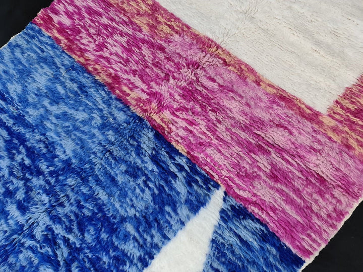 BENIOURAIN MOROCCAN RUG, Moroccan Handmade Rug, Handmade Wool Rug, Abstract Rug, Handmade Wool Rug, Blue and Pink Rug, Azilal Rug, Funky Rug