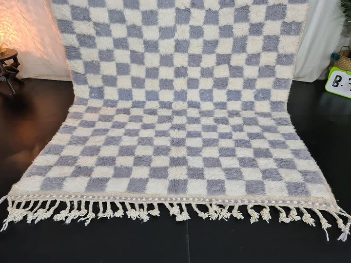 BERBER MOROCCAN RUG, BeniOuarain Rug, Azilal Checkered Rug, Pale Lilac Rug, Handmade Moroccan Rug, Checkereboard Rug, Area Rug, Bohemian Rug