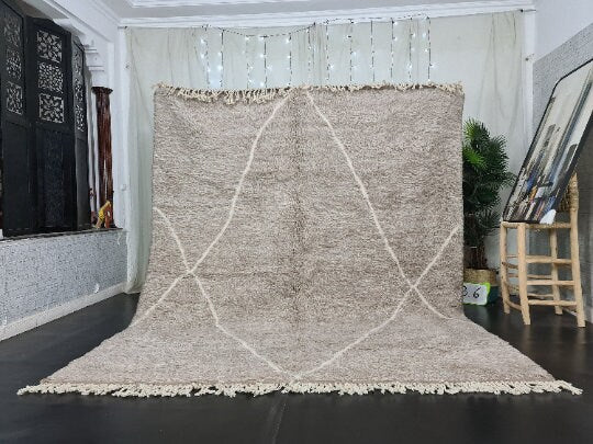 BERBER MOROCCAN RUG, Handmade Beni Ourain Rug, Custom BeniOurain Rug, Azilal White and Brown Rug, Handmade Wool Rug, Moroccan Berber Rug.