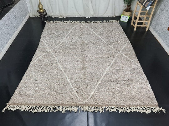 BERBER MOROCCAN RUG, Handmade Beni Ourain Rug, Custom BeniOurain Rug, Azilal White and Brown Rug, Handmade Wool Rug, Moroccan Berber Rug.