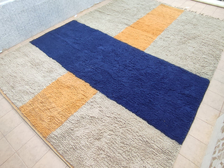 Big RUG, Handmade Moroccan Carpet, Abstract Authentic Rug, Beige. Blue Rug, Berber Sheep Wool Rug, Azilal Handmade Rug. beniourain rug,