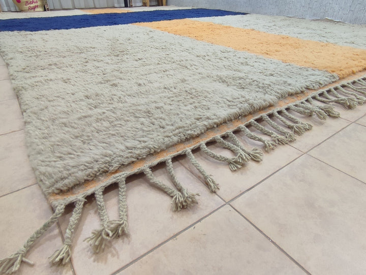 Big RUG, Handmade Moroccan Carpet, Abstract Authentic Rug, Beige. Blue Rug, Berber Sheep Wool Rug, Azilal Handmade Rug. beniourain rug,