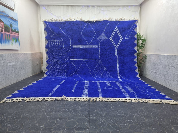 CUSTOM BENIOURAIN CARPET, Moroccan Handmade Rug, Royal Blue And White Rug, Abstract Rug,Handmade Wool Carpet,Azilal Berber Rug,Handwoven Rug