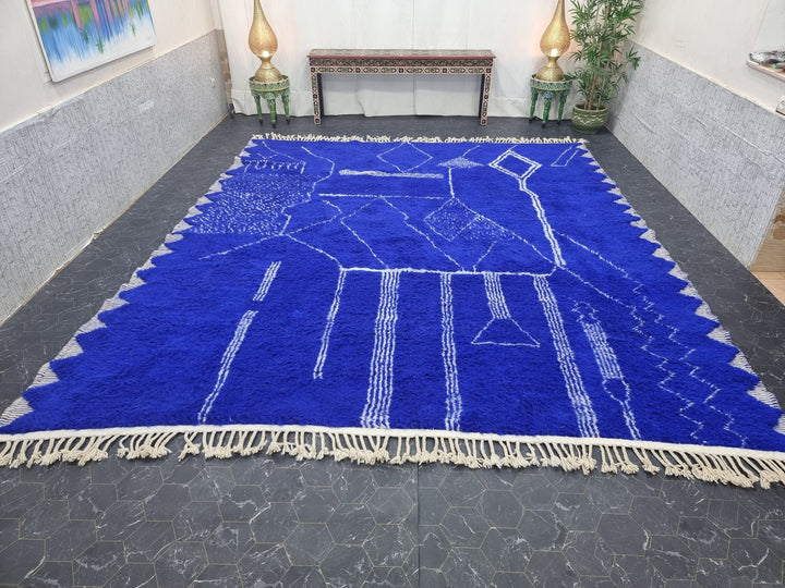 CUSTOM BENIOURAIN CARPET, Moroccan Handmade Rug, Royal Blue And White Rug, Abstract Rug,Handmade Wool Carpet,Azilal Berber Rug,Handwoven Rug