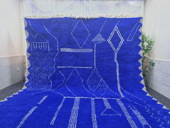 CUSTOM BENIOURAIN CARPET, Moroccan Handmade Rug, Royal Blue And White Rug, Abstract Rug,Handmade Wool Carpet,Azilal Berber Rug,Handwoven Rug