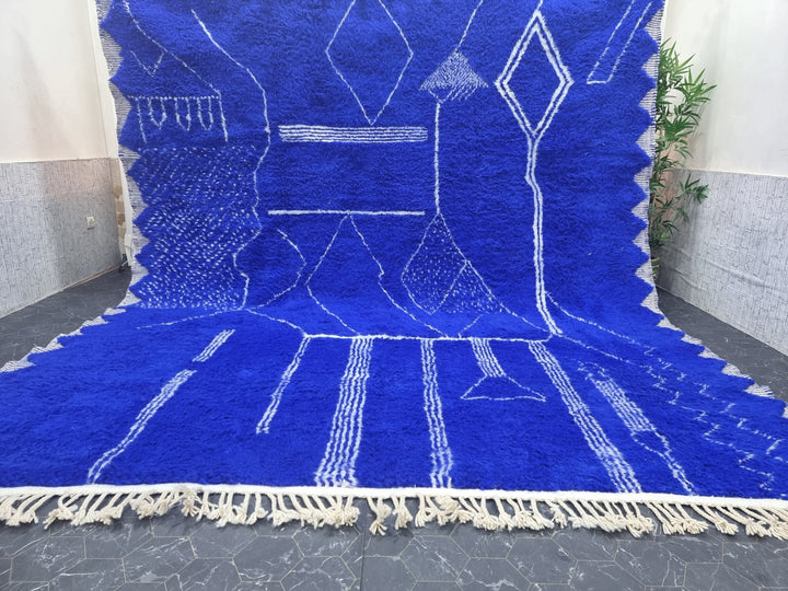 CUSTOM BENIOURAIN CARPET, Moroccan Handmade Rug, Royal Blue And White Rug, Abstract Rug,Handmade Wool Carpet,Azilal Berber Rug,Handwoven Rug