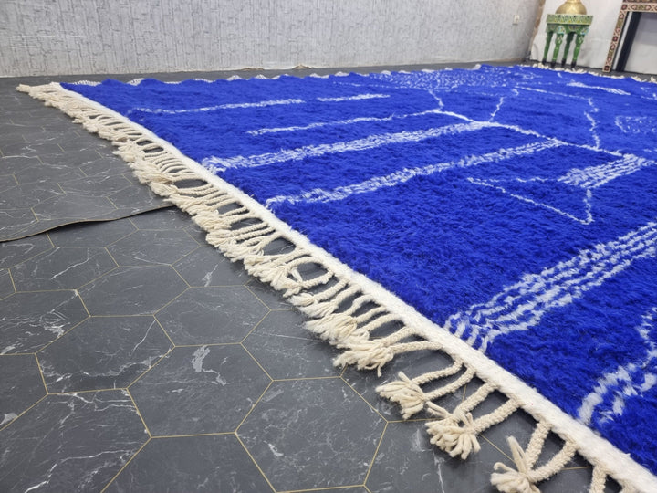 CUSTOM BENIOURAIN CARPET, Moroccan Handmade Rug, Royal Blue And White Rug, Abstract Rug,Handmade Wool Carpet,Azilal Berber Rug,Handwoven Rug