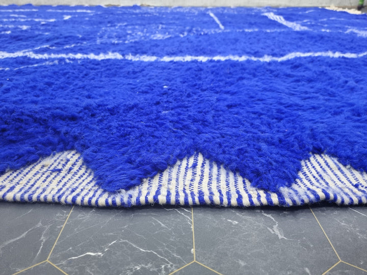 CUSTOM BENIOURAIN CARPET, Moroccan Handmade Rug, Royal Blue And White Rug, Abstract Rug,Handmade Wool Carpet,Azilal Berber Rug,Handwoven Rug