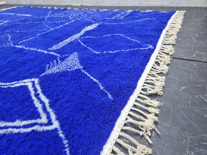 CUSTOM BENIOURAIN CARPET, Moroccan Handmade Rug, Royal Blue And White Rug, Abstract Rug,Handmade Wool Carpet,Azilal Berber Rug,Handwoven Rug