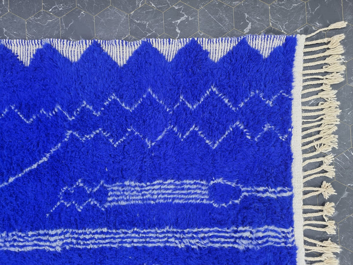 CUSTOM BENIOURAIN CARPET, Moroccan Handmade Rug, Royal Blue And White Rug, Abstract Rug,Handmade Wool Carpet,Azilal Berber Rug,Handwoven Rug