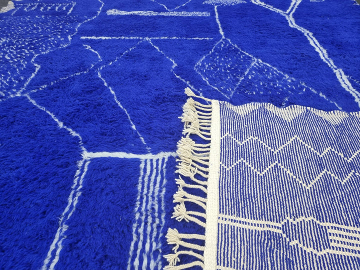 CUSTOM BENIOURAIN CARPET, Moroccan Handmade Rug, Royal Blue And White Rug, Abstract Rug,Handmade Wool Carpet,Azilal Berber Rug,Handwoven Rug