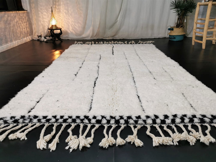 CUSTOM BENIOURAIN RUG, Moroccan Rug,Abstract Rug, Berber Rug, Azilal Rug, White Wool Rug, Sheep Wool Rug, Tufted Rug, Plain Rug, Area Rug.