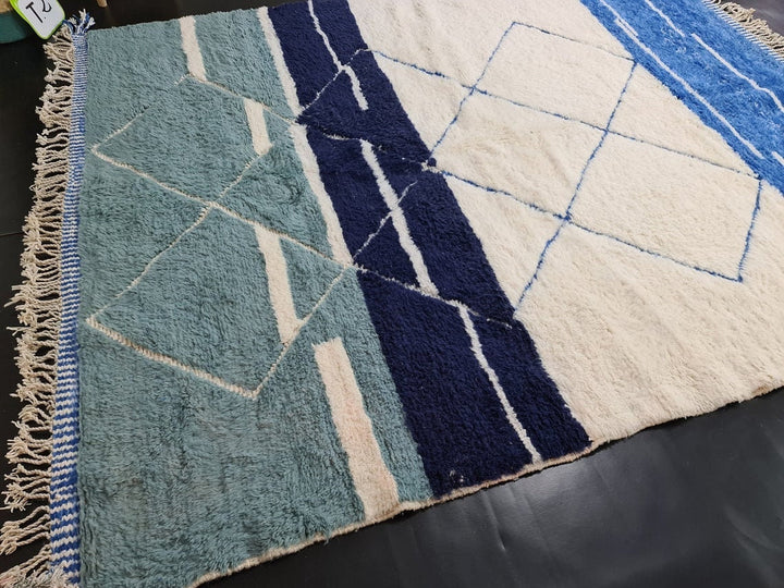 CUSTOM BENIOURIAN RUG, Geometric Rug, Moroccan Handmade Rug, White And Blue Rug, Azilal Rug, Handmade Wool Carpet,Sheep Wool Rug, Berber Rug