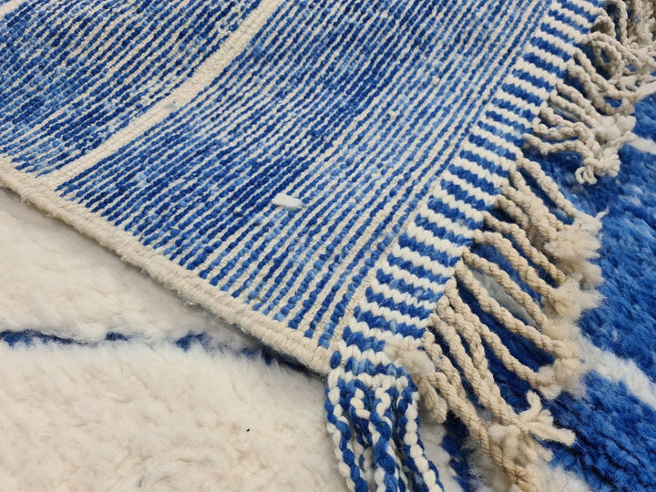 CUSTOM BENIOURIAN RUG, Geometric Rug, Moroccan Handmade Rug, White And Blue Rug, Azilal Rug, Handmade Wool Carpet,Sheep Wool Rug, Berber Rug