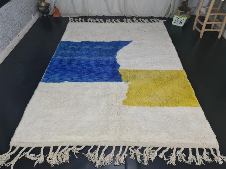 CUSTOM HANDMADE RUG, Moroccan Berber Rug, Handmade Wool Rug, Abstract Rug, Azilal Handmade Wool Rug, White And Blue Carpet, Sheep Wool Rug.