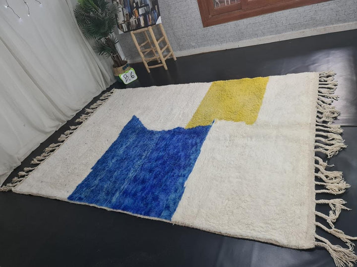 CUSTOM HANDMADE RUG, Moroccan Berber Rug, Handmade Wool Rug, Abstract Rug, Azilal Handmade Wool Rug, White And Blue Carpet, Sheep Wool Rug.